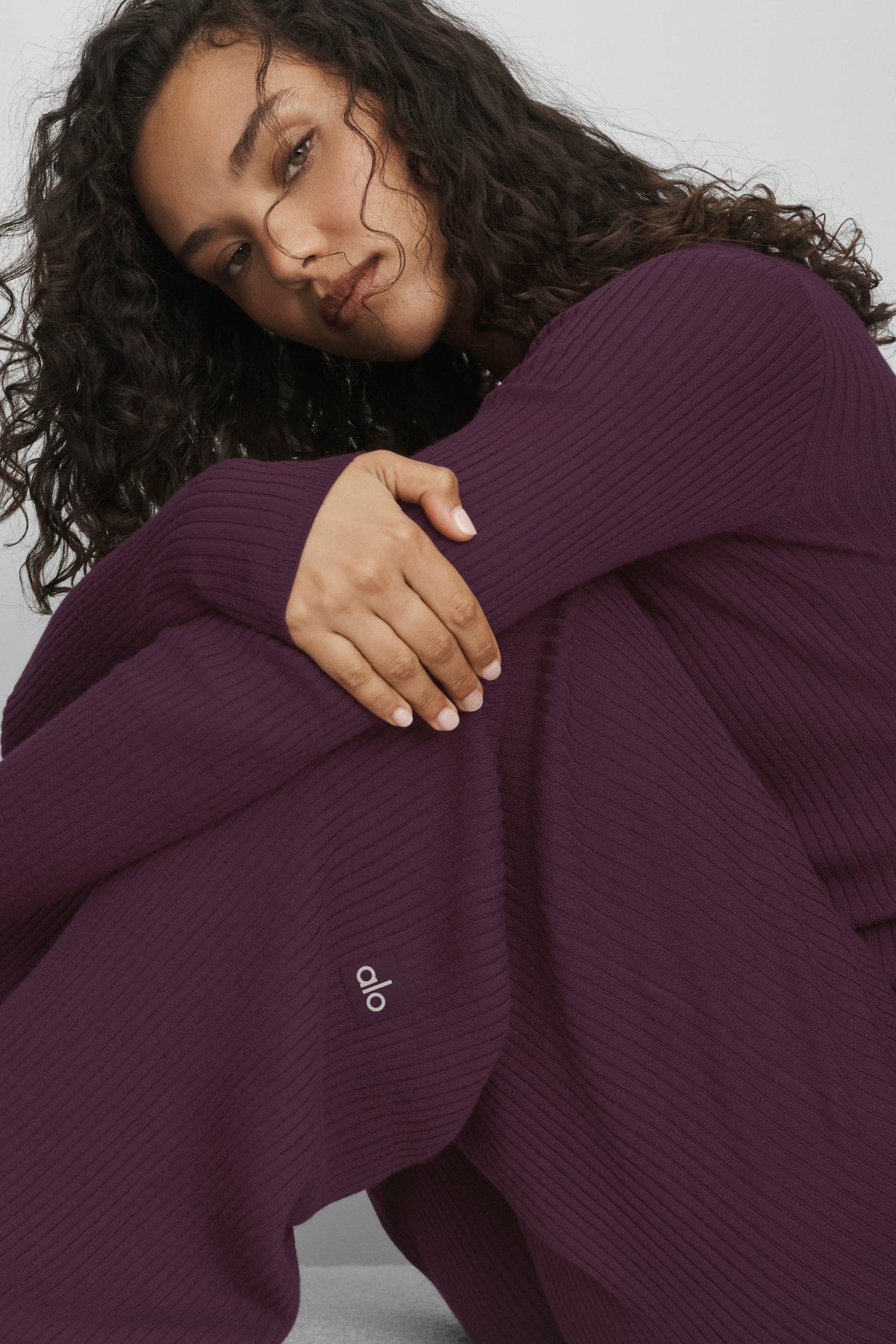 Sweater Knit Mid-Rise Unwind Wide Leg Pant - Rich Bordeaux