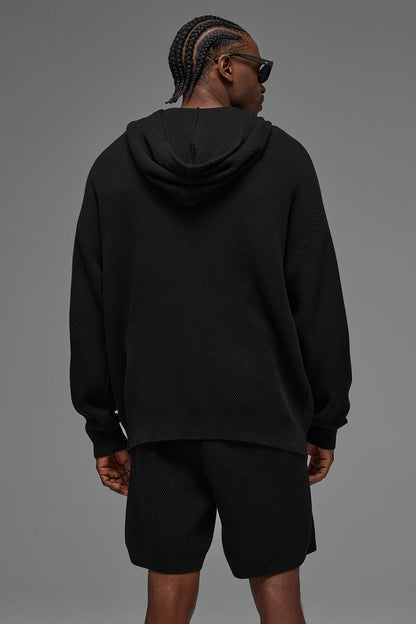 Sports Club Sweater Knit Hoodie - Black