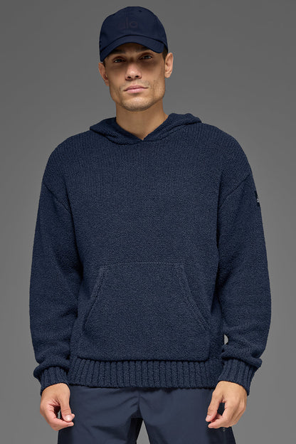 Textured Knit Hoodie - Navy