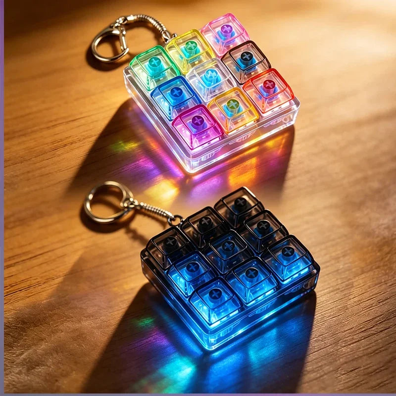 NEW LED Keyboard Keychain Fidget Toys Crystal Clicker Sensory Toy for Stress Relief Keyboard Keychain Fidget Toy for Adults Kids