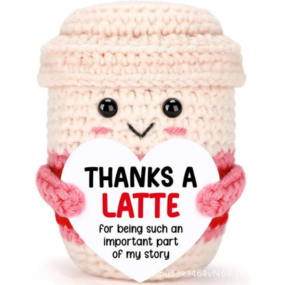 New Handmade Positive Crochet Donkey Animal Doll with Funny Motivational Card Emotional Support Buddy Gift for Friend Coworker