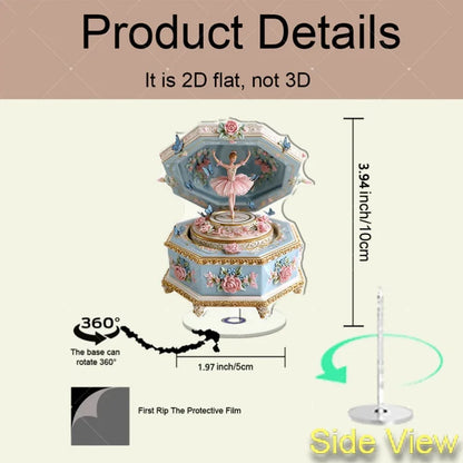 Ballerina Music Box Acrylic Stand 2D Flat 360° Rotation Vintage Ballet Dancer Figure Desk Deco Home Ornament Girls Birthday Gift