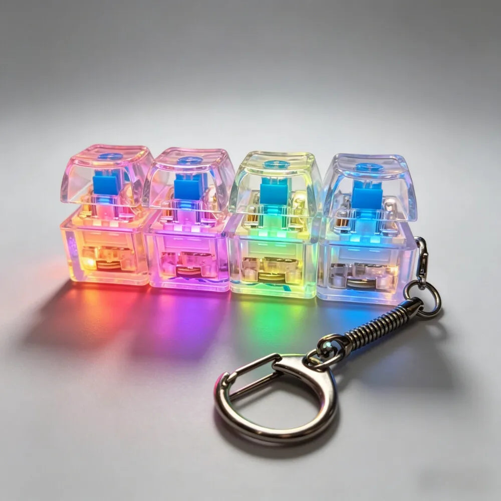 NEW LED Keyboard Keychain Fidget Toys Crystal Clicker Sensory Toy for Stress Relief Keyboard Keychain Fidget Toy for Adults Kids