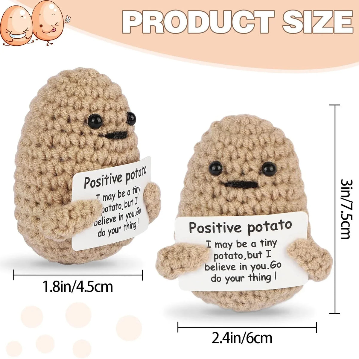 Positive Pocket Hug Mini Crochet Stuffed Doll Handmade Knitted Plush Potato Turtle Duck Funny Support Gift for Friend Home Decor