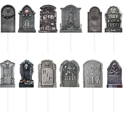 12pcs Halloween Cupcake Toppers Tombstone Graveyard Cake Toppers Scary Cupcake Decoration Table Centerpiece Appetizer Sticks