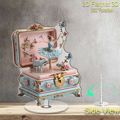 Ballerina Music Box Acrylic Stand 2D Flat 360° Rotation Vintage Ballet Dancer Figure Desk Deco Home Ornament Girls Birthday Gift