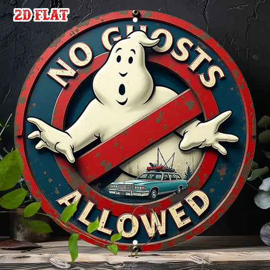2D Flat - One-Piece Retro Style Round Aluminum Sign, Vintage Metal Tin Sign,  Round Aluminum Sign - No Ghosts Wall Decoration