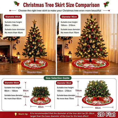 Christmas Tree Skirt Cartoon Santa Snowman Print Round 60/90cm Washable Polyester Tree Mat Home Party Decor Christmas Decoration