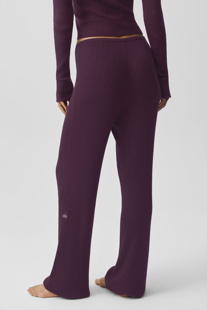 Sweater Knit Mid-Rise Unwind Wide Leg Pant - Rich Bordeaux