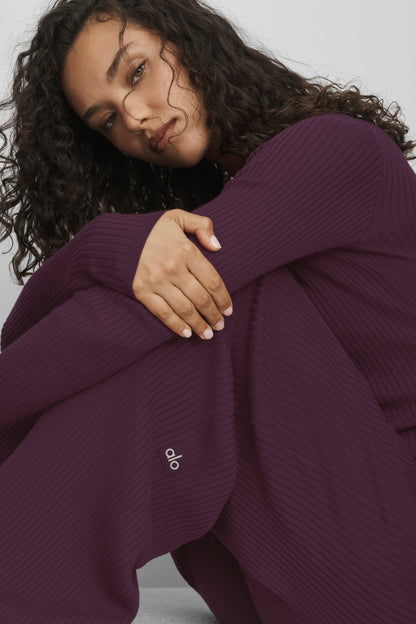Sweater Knit Mid-Rise Unwind Wide Leg Pant - Rich Bordeaux
