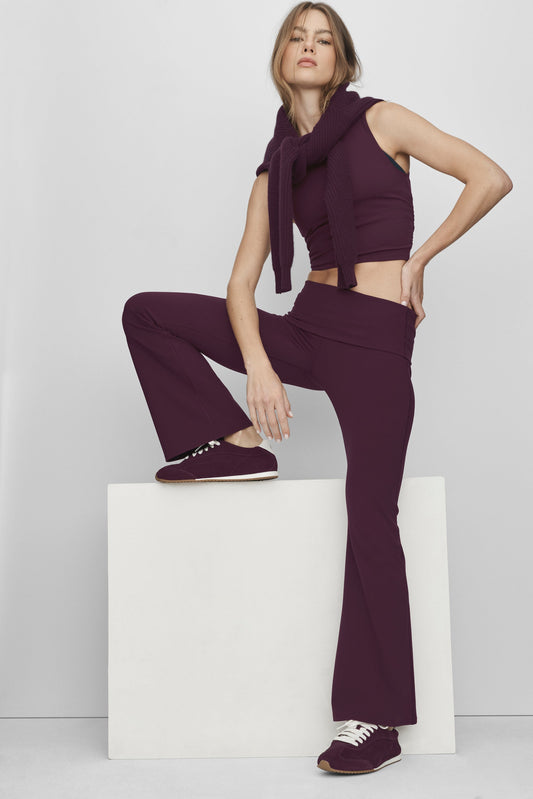 ALO Softsculpt Foldover Flare Legging (Short) - Rich Bordeaux