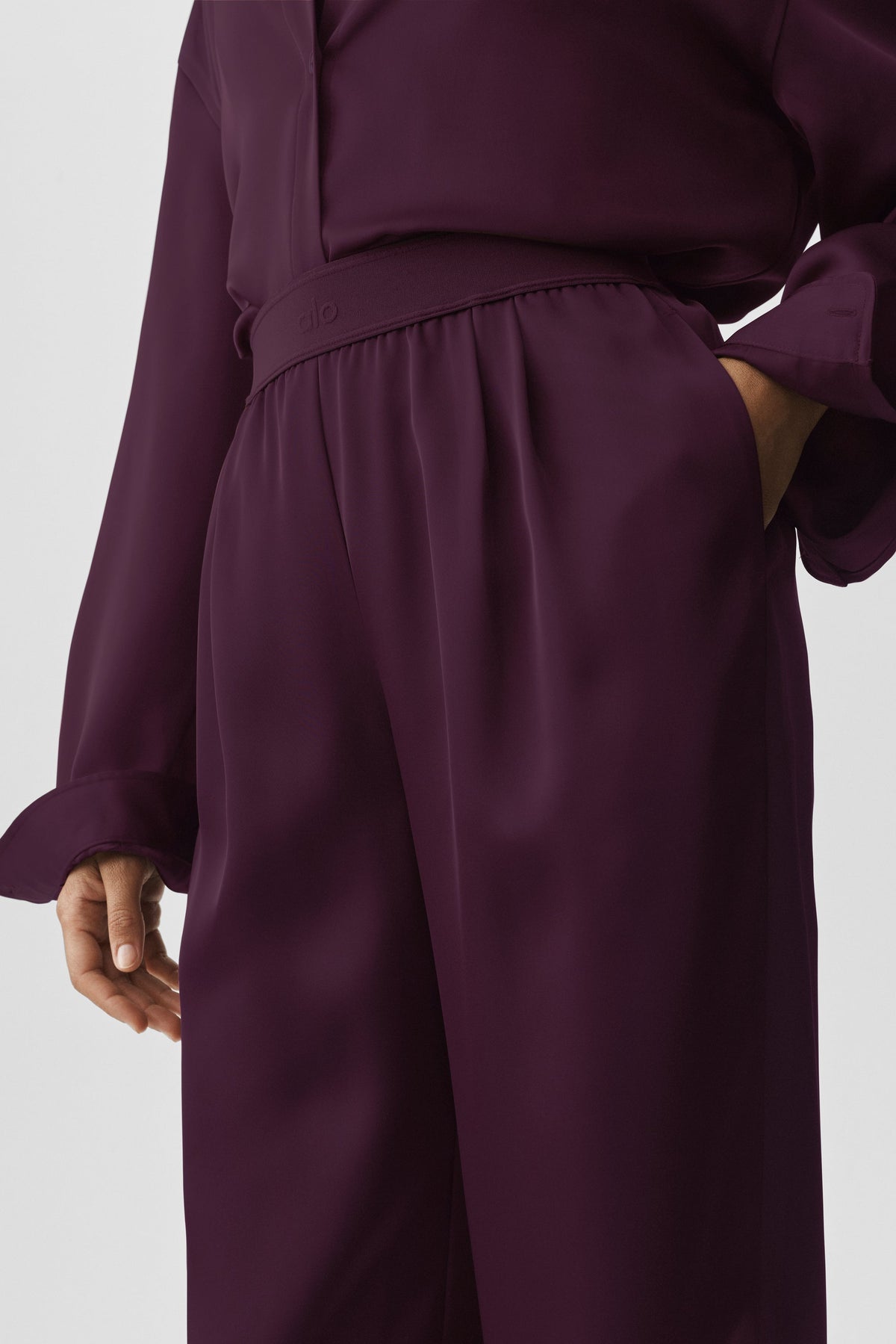 Satin High-Waist Smooth Talker Pant (Long) - Rich Bordeaux