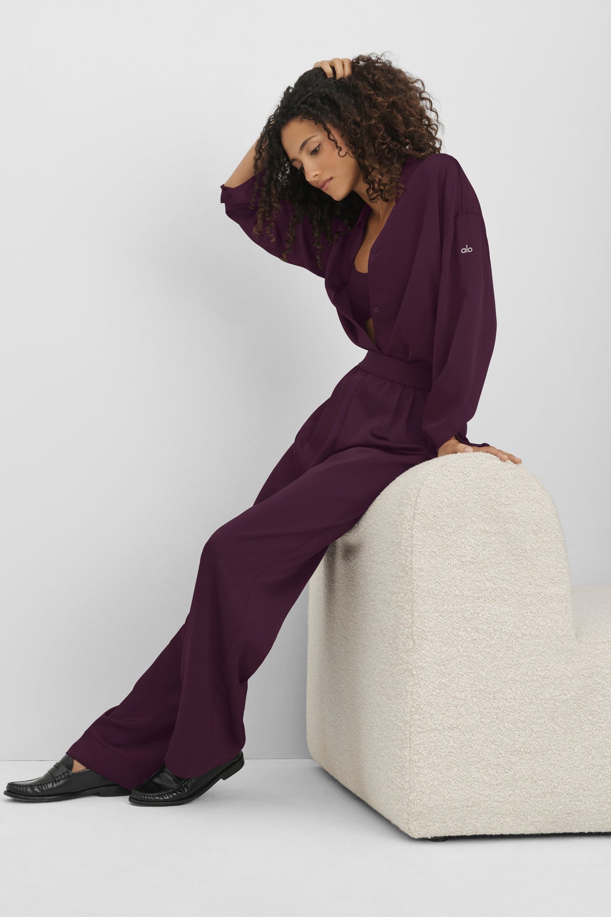 Satin High-Waist Smooth Talker Pant (Long) - Rich Bordeaux