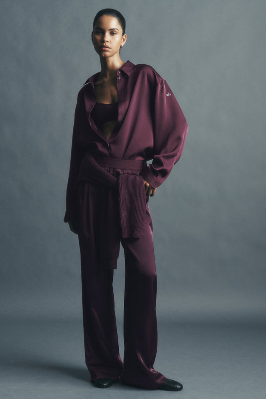 Satin High-Waist Smooth Talker Pant (Regular) - Rich Bordeaux